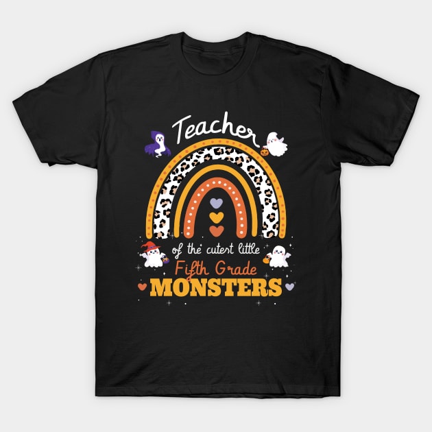 Rainbow Leopard teacher of The Cutest 5th grade monsters T-Shirt by FunnyUSATees